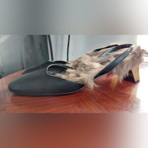 GUCCI Arielle Leather Fur lined Crystals Slingback, Size 38